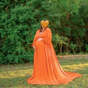 Orange Maternity Dress Long with Leg Slit Size 2XL